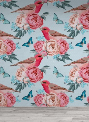 Fototapeta Ptaki i kwiaty kolorowe bez szwu