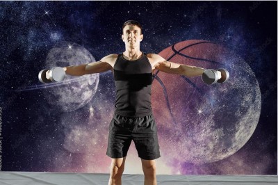 Fototapeta Piłka do kosza w na tle konstelacji gwiezdnej