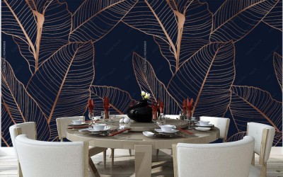 Tapeta Złote liście na czarnym tle