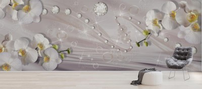 Fototapeta 3d-orchidea i piwonia na bezowym tle