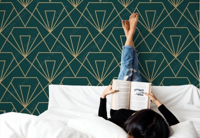 Fototapeta Diamentowy wzór art deco na ciemnozielonym tle