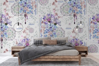 Tapeta z abstrakcyjnym wzorek kwiatowym i ozdobami Mandali