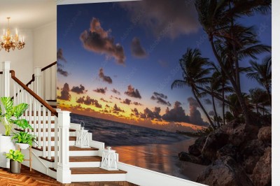 Fototapeta Wschód słońca na plaży morza Karaibskiego