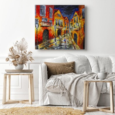 Obraz na płótnie Samotna ulica deszczowa w ciemną noc