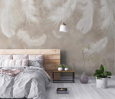 Fototapeta do sypialni z wzorem w piórka