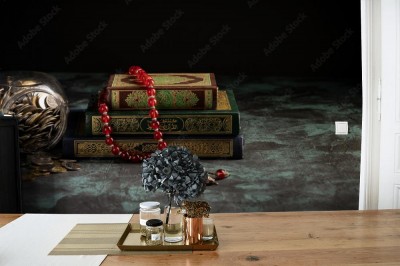 Fototapeta Koran i tasbih ze słoikiem pełnym monet
