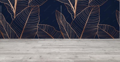 Fototapeta Złote liście na czarnym tle