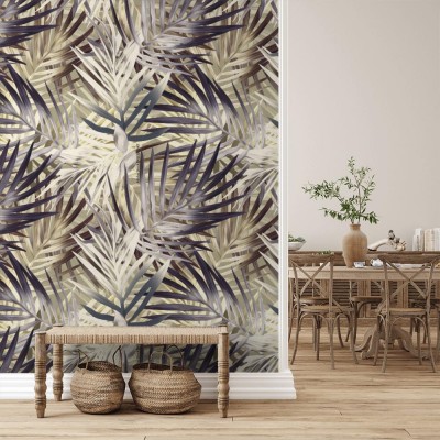 Tapeta z modnym wzorem retro z liści palmowych