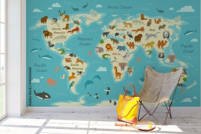 Fototapeta Mapa świata ze zwierzętami