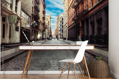 Fototapeta Stara ulica brukowa SoHo Downtown w Nowym Jorku