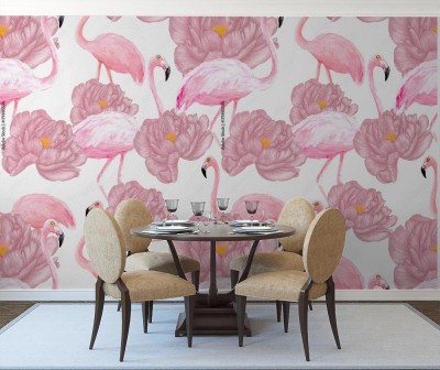 Tapeta w flamingi na białym tle