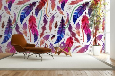Fototapeta z wielobarwnym wzorem z piór boho