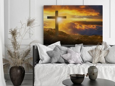 Obrazy do salonu Ukrzyżowanie ukrzyżowania Jezusa Chrystusa na skałach i górach