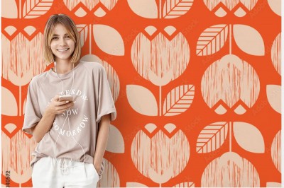 Fototapeta retro z kwiatami na pomarańczowym tle