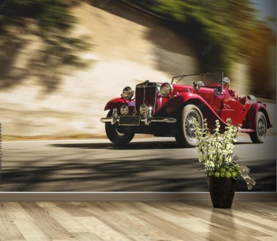 Fototapeta Czerwony samochód w stylu retro