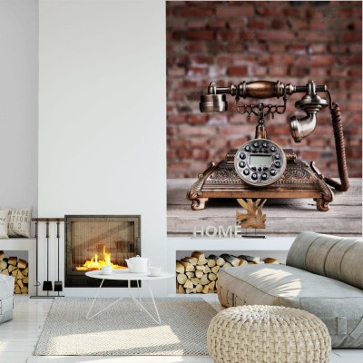 Fototapeta Retro telefon na drewnianym tle