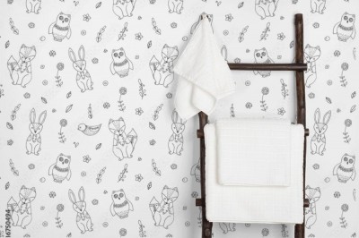 Fototapeta - Szkic zwierząt i kwiatów w stylu skandynawskim