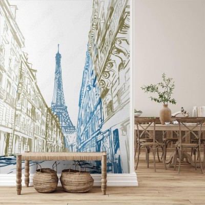 Fototapeta Ręcznie rysowany widok na modernistyczną ulicę w Paryży