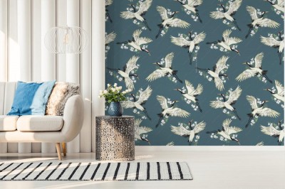 Tapeta Żuraw w locie na niebieskim tle