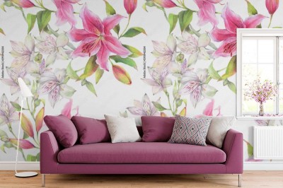 Fototapeta do salonu przedstawiająca Lilie malowane akwarelą