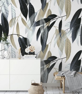 Fototapeta Modny wzór liści na jasnoszarym tle