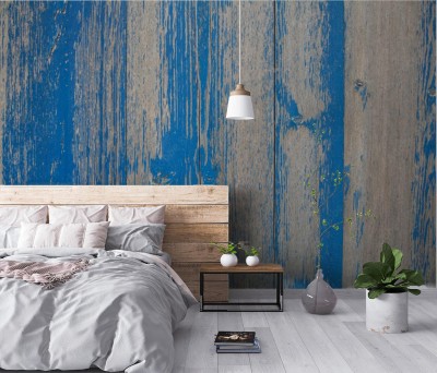 Fototapeta Wietrzejący stary drewno w błękicie jako tło