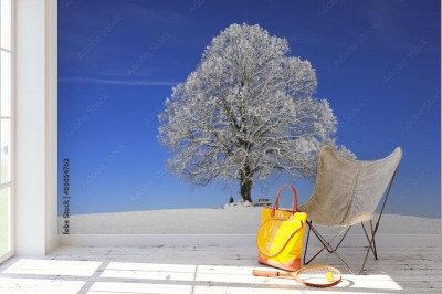 Fototapeta Pojedyncze drzewo ze szronem w Bawarii