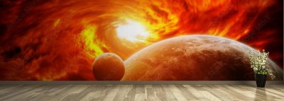 Fototapeta Czerwona mgławica w przestrzeni z planetą Ziemią