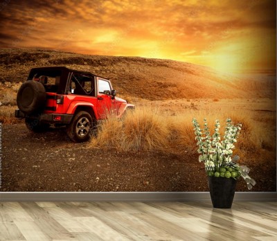 Fototapeta Czerwony Jeep i linia horyzontu