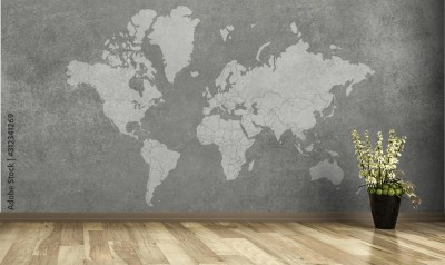 Fototapeta Mapa świata na betonowej ścianie w stylu vintage