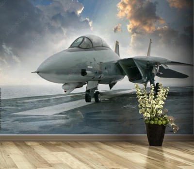 Fototapeta Myśliwiec odrzutowy F-14 na pokładzie lotniskowca