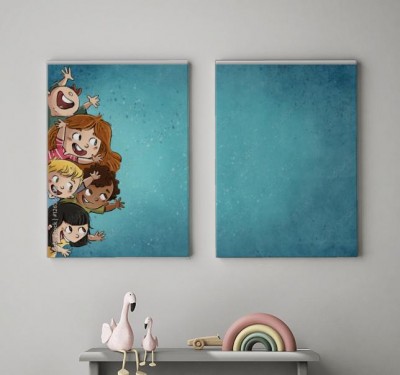 Obraz na płótnie z wesołym wzorem w niebieskich kolorach