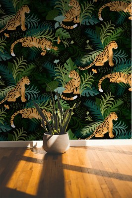 Tapeta Wzór lamparta i tygrysa na ciemnym tle