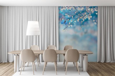 Fototapeta Niebieski motyl na kwiatach