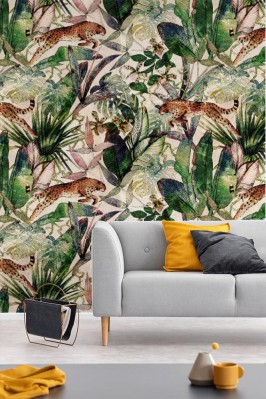 Fototapeta Deseń z dżunglą i lampartem