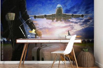 Fototapeta biznesmen i bagaż gotowy do podróży