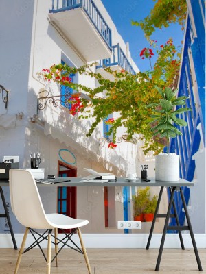 Fototapeta Grecka wąska uliczka w Mykonos