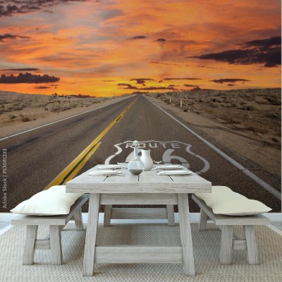 Fototapeta Route 66 Pavement Sign Sunrise Mojave Desert