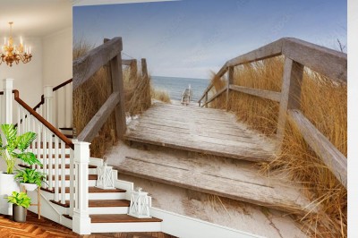 Fototapeta Schody do bałtyckiej plaży Heiligenhafen w zimie