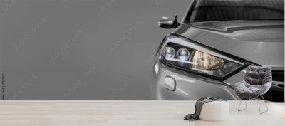 Fototapeta Szary nowoczesny samochód na czarnym tle