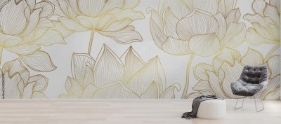 Fototapeta Luksusowy wzór ze złotym lotosem i naturalnym tłem