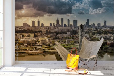 Fototapeta Panorama miasta Warszawa z mostem