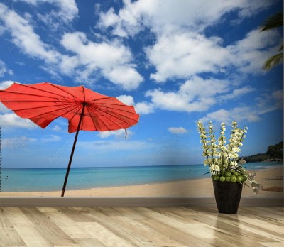 Fototapeta Piękna piaszczysta plaża z parasolem