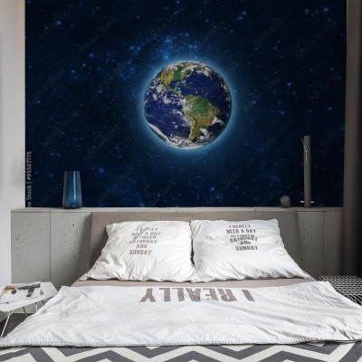Fototapeta Planeta Ziemia w kosmosie  Wyimaginowany widok niebieskiej świecącej orbity ziemi w polu gwiazdy  Abstrakcjonistyczny kosmos w ciemnej galaktyki naukowej astronomii tle  Elementy tego obrazu dostarczone przez NASA