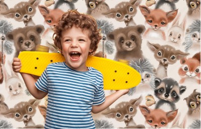 Fototapeta do pokoju dziecka z malowanym akwarelą portretem leśnych zwierzaków