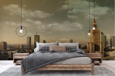 Fototapeta Panorama Warszawy w stylistyce retro