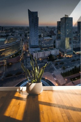 Fototapeta Panorama centrum Warszawy podczas zachodu słońca