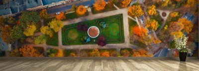 Fototapeta z parkiem osiedlowym widzianym z lotu ptaka