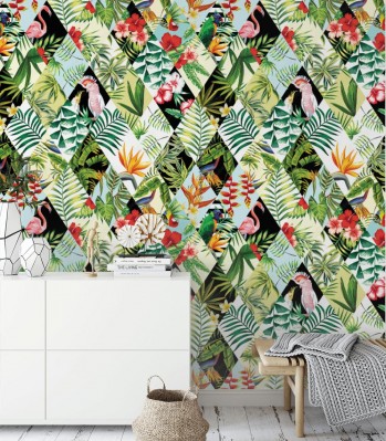 Fototapeta z mozaiką rombów z egzotycznymi motywami tropików