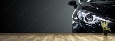 Fototapeta Czarny nowoczesny samochód na czarnym tle